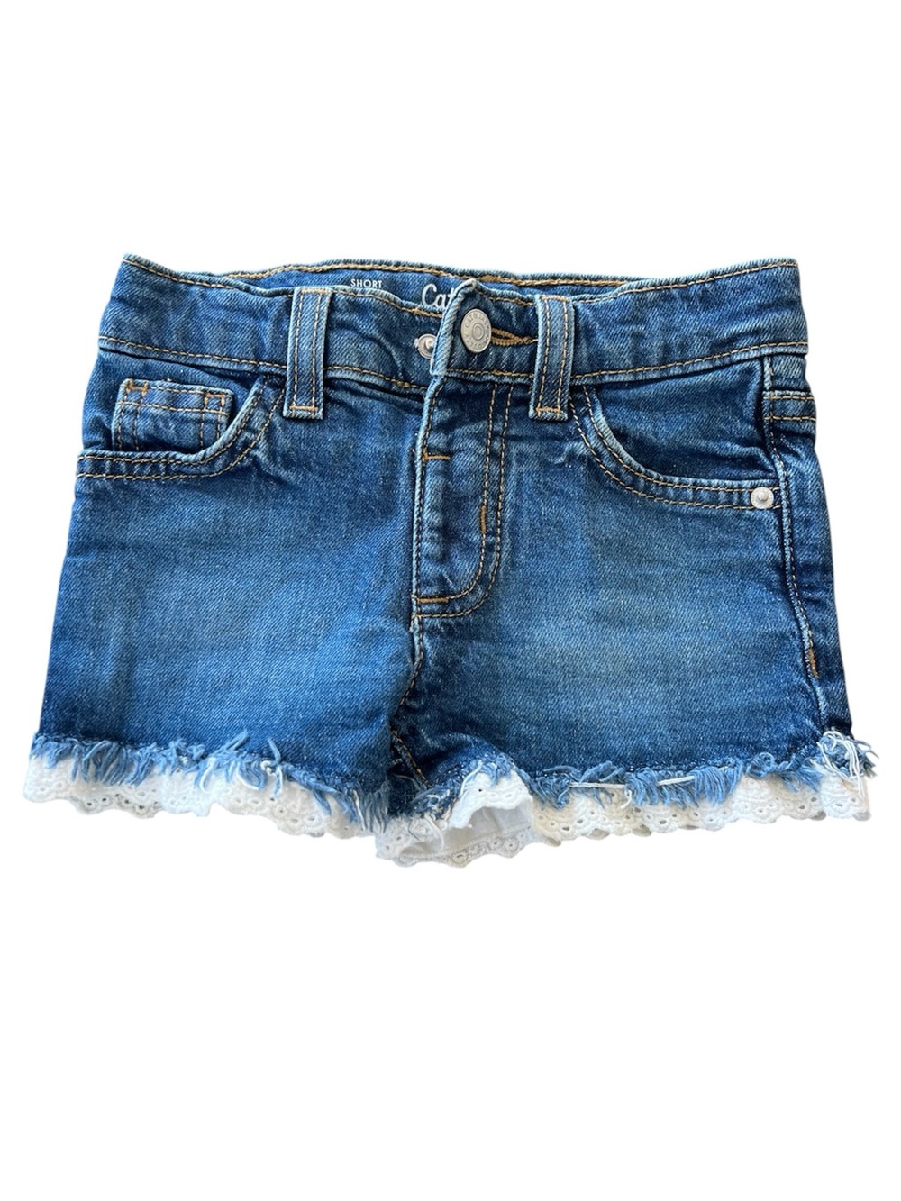 Cat & Jack Blue Denim Toddler Kids Shorts with White Lace Hem Girls 4T